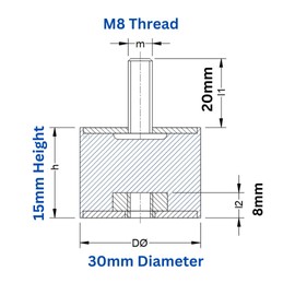 Rubbergiant Rubber mounts M8-30mm x 15mm Anti vibration rubber mount I Rubber Isolator Mounts Shock Absorber I Rubber bobbin Mounts (M8 Thread - 30mm D x 15mm H)