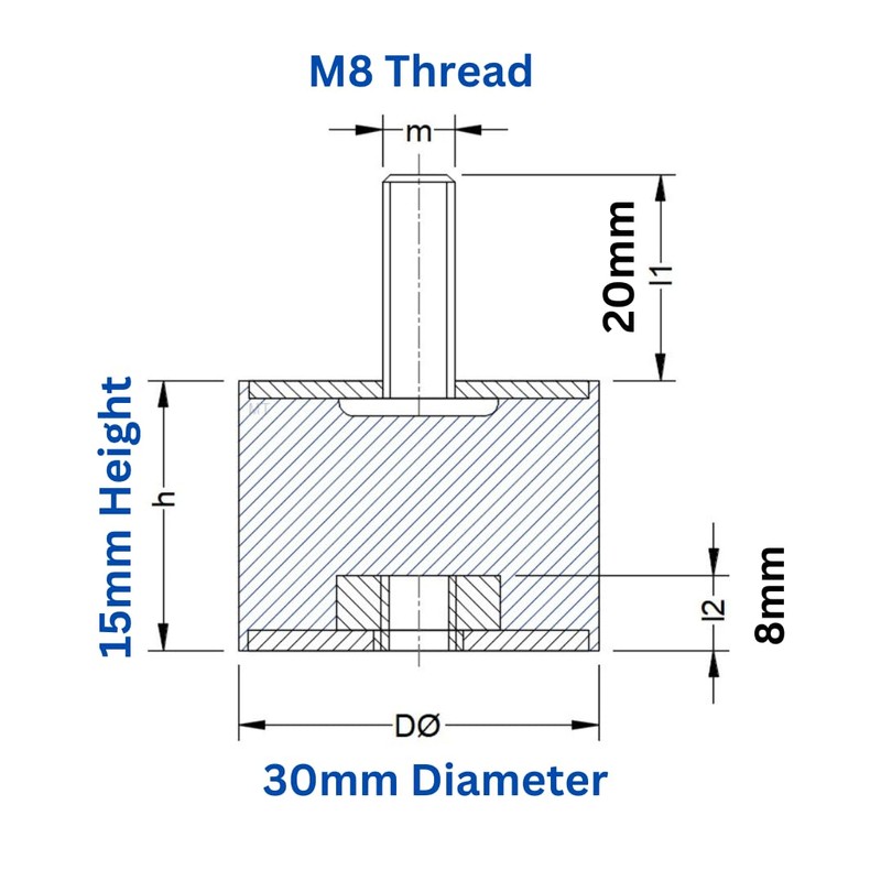 Rubbergiant Rubber mounts M8-30mm x 15mm Anti vibration rubber mount