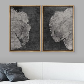 SIGNWIN Framed Canvas Print Wall Art Set Black & White Grunge Forest Tree Rings Nature Wilderness Illustrations Modern Art Rustic Relax/Calm for Living Room, Bedroom, Office - 24"x36"x2 Natural