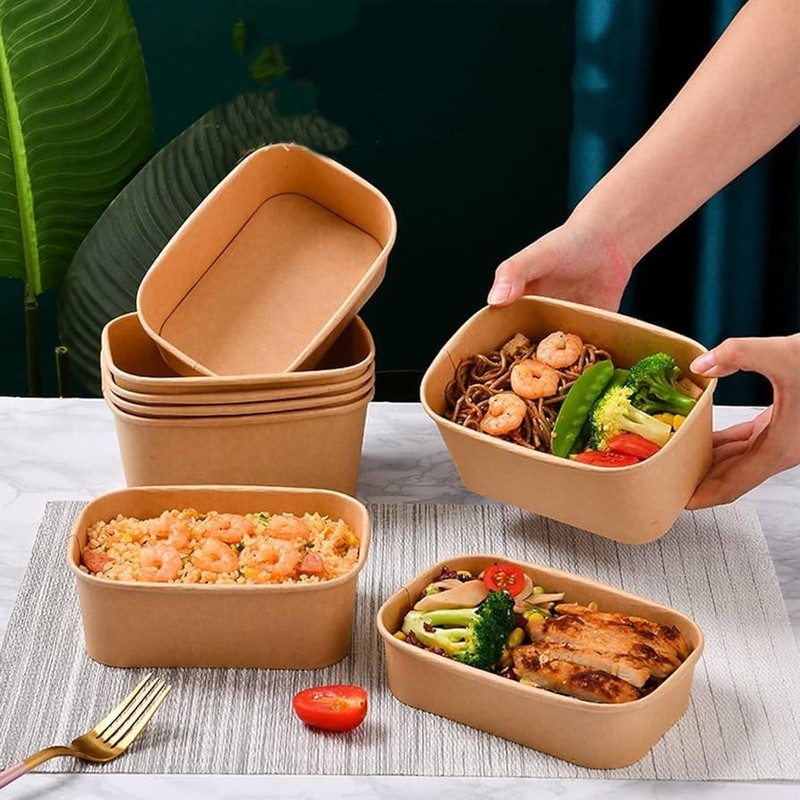 HOT BARGAINS 50 x 650ml Kraft Paper Disposable Food Container