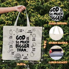 Levitatinyear Christian Canvas Tote Bag for Women, God Is So Much Bigger Than Bible Tote, Bible Verse Religious Gift Bag, Faith Library Book Bag, Shoulder Bag Gifts for Women Friends Colleagues -28