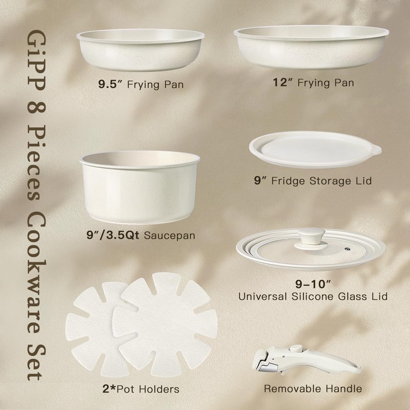 GiPP Ceramic Pots and Pans Set Non Stick, Nonstick Detachable