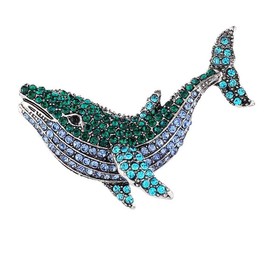 ROFARSO Rhinestone Crystal Whale Brooch Pin Fish Sea Animal Brooch for Wedding Party Prom Gift Lapel Pin Accessories for Shawl Scarf Buckle Sweater Cardigan (Blue&Green)