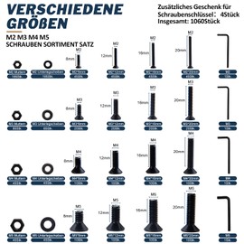 Nindejin Screws Button Head, Carbon Steel Screws Nuts and Washers Assortment Kit with Storage Box, 1060 Pieces