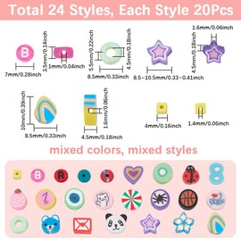 SOFPLATE 1 Box 480Pcs 24 Styles Polymer Clay Beads Kit Fruit Flower Polymer Clay Beads Cut Fun Easter Egg Mother's Day Animal Clay Beads for Bracelets Necklace Earring Making DIY Accessories for Women