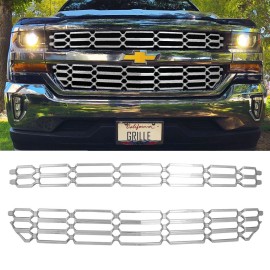 YTI Grille Overlay Snap On Fit for 16-19 Chevy Silverado 1500 LT LS WT Chrome