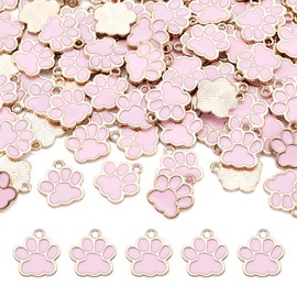 Magibeads - Abalorio esmaltado con estampado de pata con purpurina en polvo, aleación esmaltada, gato y perro, colgante de pata de perro para llavero, manualidades, joyería, aleación, No es una piedra