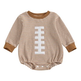 Baby Football Outfit Newborn Boy Girl Waffle Knit Bubble Romper Onesie Game Day Sweater Fall Clothes Knit Waffle Football 0-3 Months
