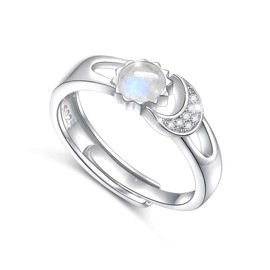 S925 Sterling Silver Opal Rings for Women Sun Moon Adjustable Rings Jewellery Christmas Birthday Gift for Women, Sterling Silver, Cubic Zirconia