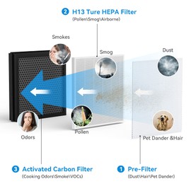 Tailulu H13 True HEPA Air Purifier Replacement Filter for HQZZ-260 Air Purifier, With 3-in-1 Filter for Large Room Filter Allergies Pollen Smoke Dust Pet Dander（1 Pack）