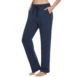 SPECIALMAGIC Women Yoga Sweatpants Pajama Wide Leg Cotton Drawstring Lounge Pants Leisure Navy Blue Large