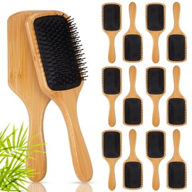 Tessco for you 12 Pcs Bamboo Hair Brushes for Women Bulk Wooden Paddle Brush Scalp Massage Bamboo Bristles Anti Static Men Engraving DIY Gift for Father's Day Wedding(Black Bristles,9.65'' X 3.35'')