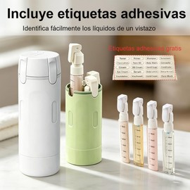 4 En 1 Juego De Botellas Dispensador De Viaje, Kit de Viaje Aseo Personal Mujer, Frasco Dosificador para Champú, Gel de Baño y Desmaquillante, Portátil para Mujeres y Hombres (Blanco)