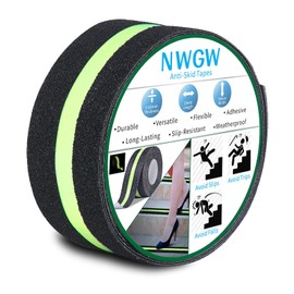 NWGW Glow in Dark Anti Slip Tape, 2" x35FT Heavy Duty Waterproof Safety Grip Tape for Stairs, Pool, Bathroom - Black & Glow Stripe Indoor/Outdoor Multi-Purpose Traction Tape