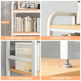 IOTXY 2-Tier Desktop Hutch Bookshelf - Metal Desk Shelf Bookcase with Grid Panel, Countertop Storage Organizer Rack for Dorm or Office, White, 45.3" W