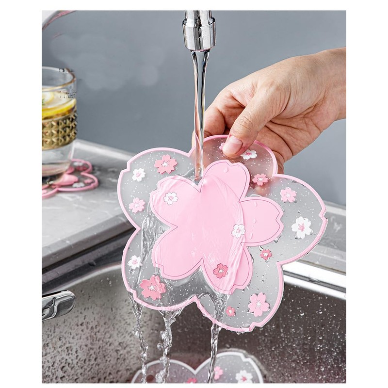 DWUENT Coaster Set 4PCs Cup Coasters Sakura Design PVC Drink