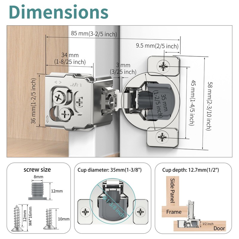 20 Pack 1 1/2" Overlay 3D Soft Close Hinges for