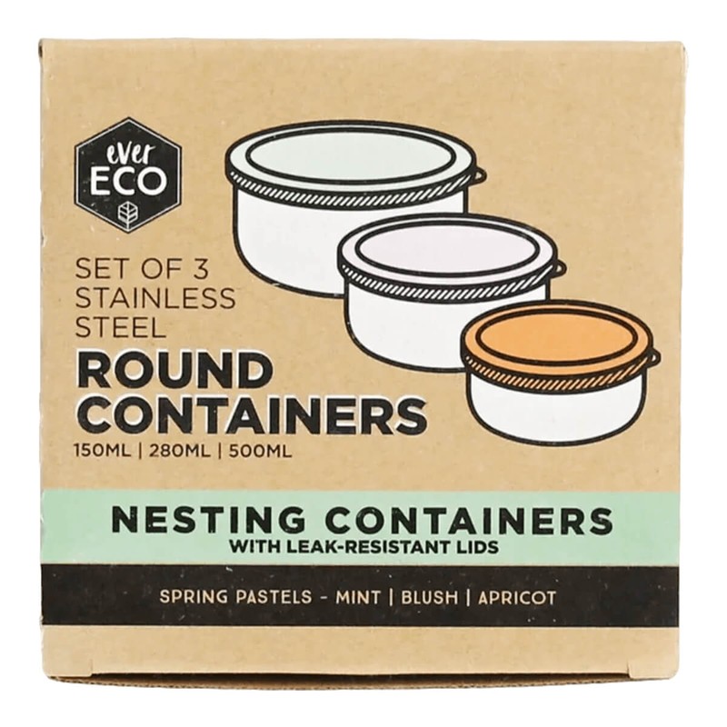 Ever Eco Stainless Steel Round Nesting Containers, Rise Collection 3