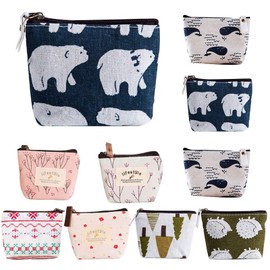Niaciswe Bag with Zip Pattern Pack of 10 Mini Purse Canvas Key Bag Canvas Small Coin Bag Multifunctional Cosmetic Bag with Zip for Coins Lipstick, multi-coloured