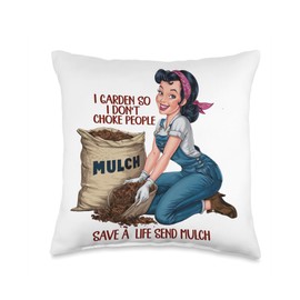 Gardening Plants Flowers Woman Mulch Vegetable Garden Throw Pillow