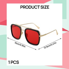 Musiook 1 PCS Retro Red Sunglasses Women, Mens Red Tinted Glasses, Polarized Glasses, Stylish Tint Sunglasses with Classic Square Gold Metal Frame for Fashion and UV400 Sun Protection