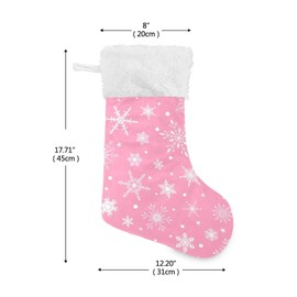 Kcldeci Christmas Stockings Christmas White Pink Snowflakes 1Pack 17" Xmas Fireplace Santa Socks Christmas Tree Hanging Stockings Decoration for Christmas Holiday Xmas Gift