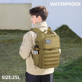 Military Tactical Backpack for Men Waterproof Daypack 3 Day Assault Pack Molle Bag with Water Bottle Holder (Khaki, 30L)