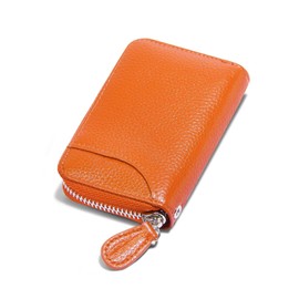 GADIEMKENSD Credit Card Holder RFID Protection Leather Wallet 14 Compartments Card Holder with Zip Case, orange, rfid wallet