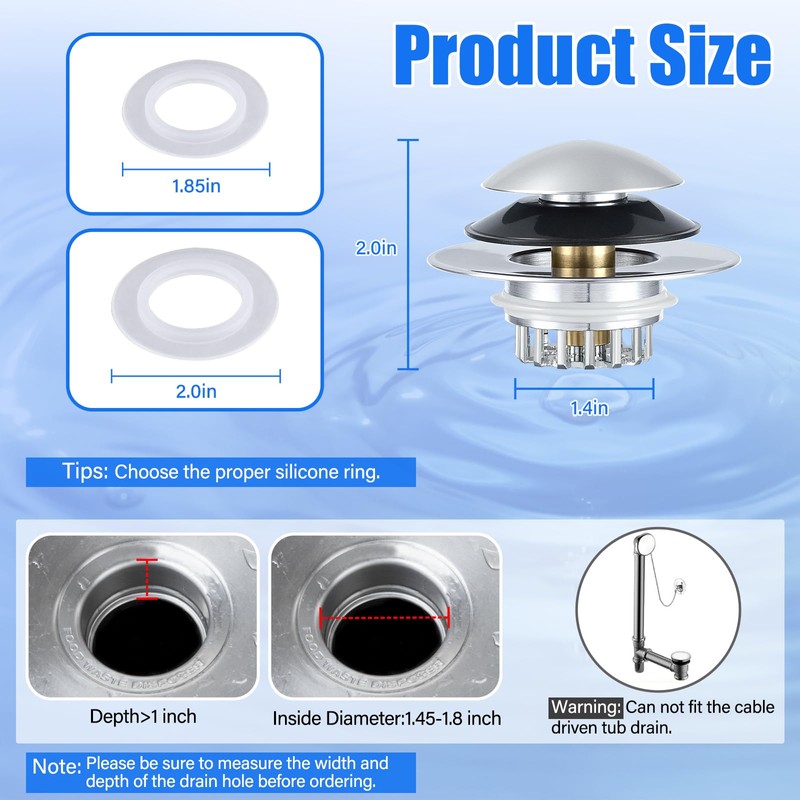 ChimimeDecor Bathtub Drain Stopper,Pop Up Tub Stopper Bottom with Drain