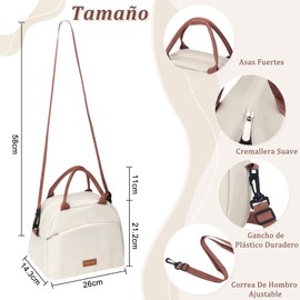 VRUCUZ Bolsa del Almuerzo, Lonchera térmica para mujer y hombre, Gran capacidad, 600D Oxford a prueba de goteo, con correa de Hombro, para picnic, oficina, camping, Beige