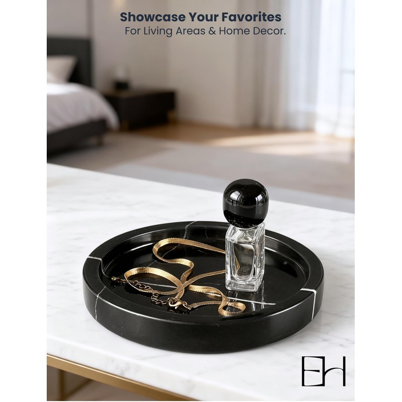 EXCHUES Marble Tray - 6" Jewelry Dish & Vanity Decor,