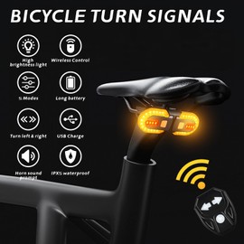 Rechargeable Bike Tail Light with Turn Signals, USB Charging,Remote Control 5 Lighting Modes,Split Bike Turn Signals, Waterproof Bicycle Rear Light for Night Riding, Mountain Cycling and Road Safety