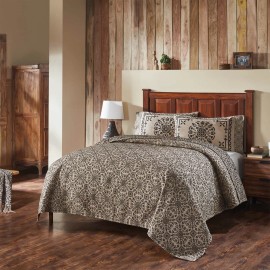 VHC Brands Custom House Black Tan Jacquard Queen Coverlet 94x94 Cotton Medallion VHC Brands