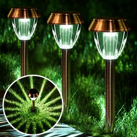 SOLATINO Solar Pathway Lights Outdoor Waterproof 6 Pack Solar Powered Garden Lights Bright Up to 12 Hrs Yard Light LED Landscape Lighting Decorative Copper Stainless Steel Walkway Light, Cold White