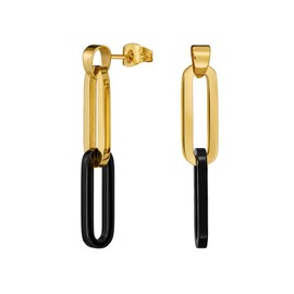 Traveller 181268 Women's Stud Earrings – Bicolour Gold & Black – 40 x 7 mm – Stainless Steel – Gold-Plated, Stainless Steel Yellow Gold