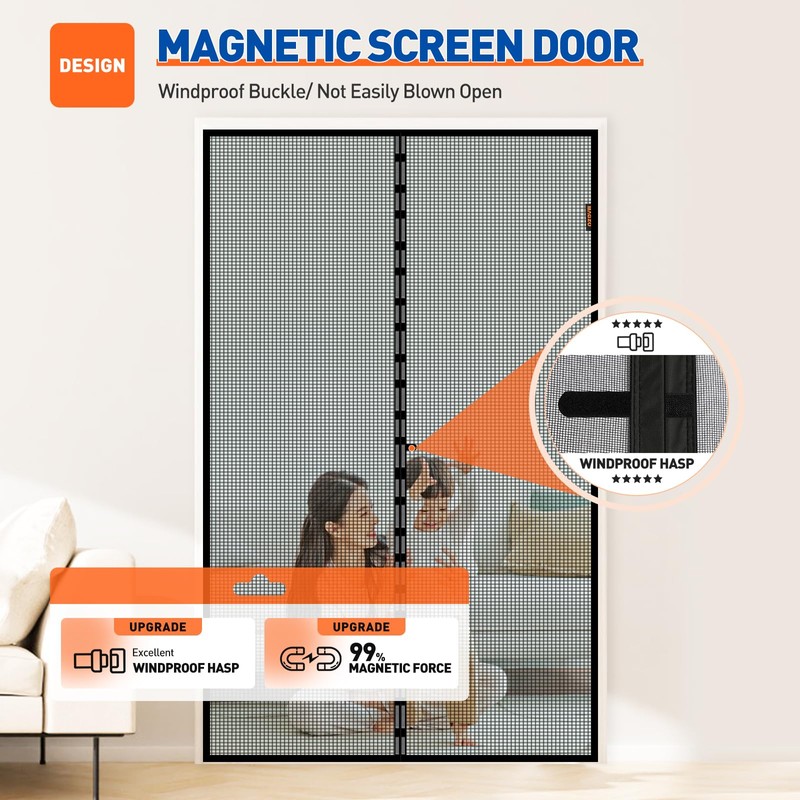 MAGZO Magnetic Screen Door Fit Door Size 72 x 80