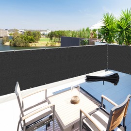 Houssity Zip Ties and 3' x 5' Balcony Deck Fence Privacy Screen Cover Panel Shade Cloth Fabric for Chain Link Fence Patio Pool Railing Porch Playground Yard Garden Dog Kennel Coop (Black)