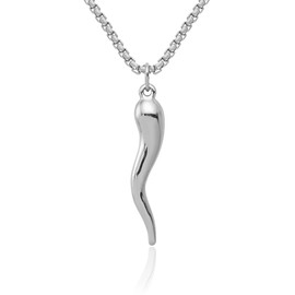 IceCarats 14K Solid White Gold Cornicello Italian Horn Necklace Lucky Protection Amulet Pendant Chilli Pepper Charm 35mm x 4.86mm Only