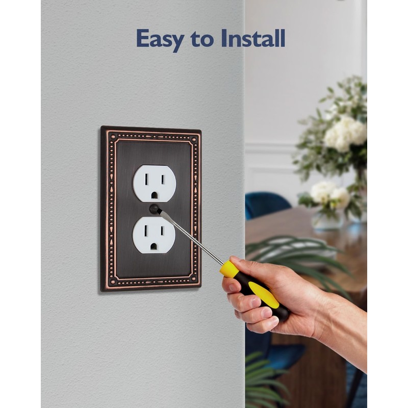 ZILLSEA 4-Pack Aged Bronze Outlet Covers, Metal Duplex Wall Plates