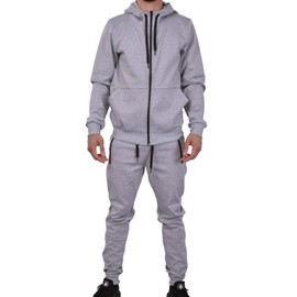 Riflessi Men's Athletic Sports Casual 2 Piece Solid Color Tracksuit Hoodie Jogger Pants Sweatsuit Set (Heather Grey, 4XL)