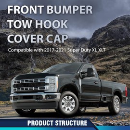 PIT66 Front Bumper Tow Hook Bolt Cover Caps Compatible with Ford F250 F350 Super Duty 2017 2018 2019 2020 2021 2022 HC3B 17F751-AC, HC3B 17F751-AD Pair Black