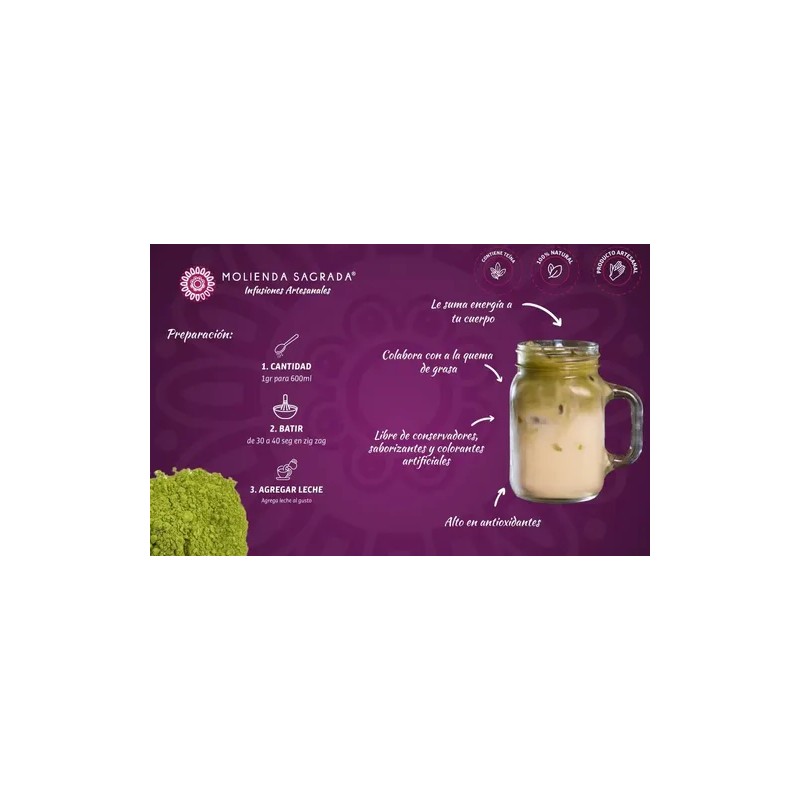Molienda Sagrada Té Verde Matcha Puro Orgánico 100 Gr