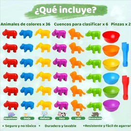 Shoonlo 45Pzs Juguetes Didácticos para Niños de Animales, Juguetes de Clasificación de Colores y Contar, Juguetes Sensoriales Montessori, Juguetes de Educación Temprana, Regalo para Niños de 3+ Años