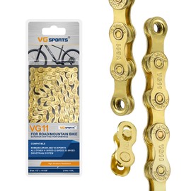 VG SPORTS 6/7/8/9/10/11 Speed Bike Chains,Half Hollow/Full Hollow Lightweight Bicycle Chains for Road Bike/MTB/BMX,Silver/Gold/Titanium/Rainbow 120 Links with Missing Link