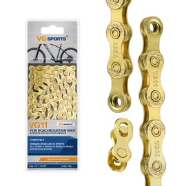 VG SPORTS 6/7/8/9/10/11 Speed Bike Chains,Half Hollow/Full Hollow Lightweight Bicycle Chains for Road Bike/MTB/BMX,Silver/Gold/Titanium/Rainbow 120 Links with Missing Link