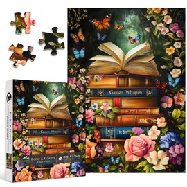 Vintage Book Puzzles for Adults 1000 Pieces,PICKFORU Retro Flower Garden Jigsaw Puzzle Wildflower Pages，Difficult Plant Floral Puzzle for Book Lovers