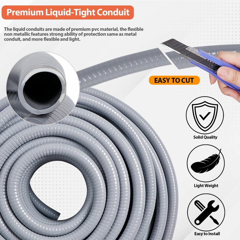Neorexon Liquid-Tight Conduit and Connector Kit 1/2inch 150ft, Flexible Non