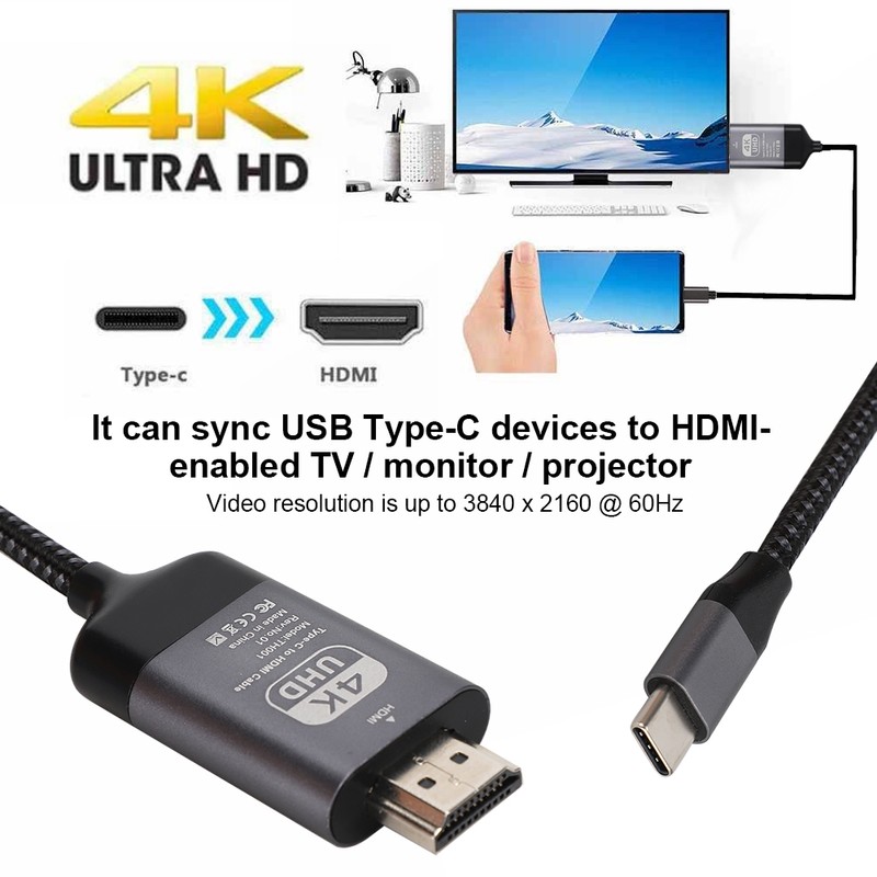 Type C to HDMI Cable 4K60hz Aluminum Shell Woven 2M