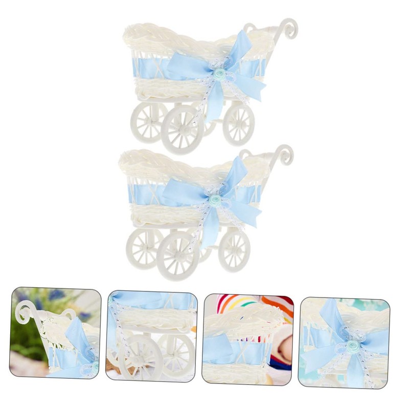 Abaodam Cute Baby Shower Candy Basket 2pcs Handmade Rattan Woven