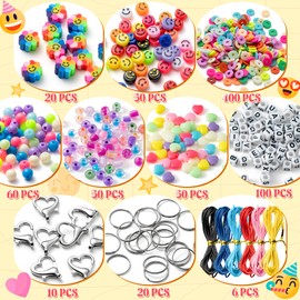 ERguanfoiun 766 Pcs DIY Bag Charms Keychain Making Crafts Kits - Colorful Flower Smile Polymer Clay Letter Heart Bead for Bracelets Making Jewelry Key Ring Accessories Supplies Festival Gift for Adult